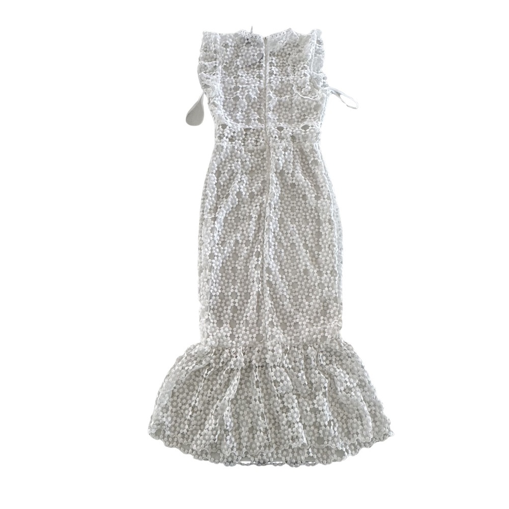 Petal + Pup Lauren Dress White Lace Midi Ruffle Hem Hidden Zip NWT US 6 AU 10 - Picture 5 of 10